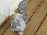 (F PORCH) LOT OF PORCH/OUTDOOR DECOR, INCLUDING CEMENT SQUIRREL, BIRDCAGE WITH FAUX FLOWERS, 6 FROG