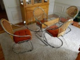 (DR) DINING ROOM SET, RETRO DESIGN, INCLUDES GLASS TOP TABLE WITH CHROME AND WOODGRAIN TRIM/LEGS