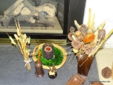 (LR, FP) LOT OF MISC. HEARTH DECOR, INCLUDING 2 OIL DIFFUSERS WITH REEDS, BASKET, METAL CANDLE