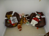 (BR2) LOT OF STUFFED ANIMALS AND 2 FOOTBALL THEMED BEAN BAG CHAIRS