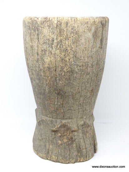 MORTAR, HARD WOOD CARVED APPROXIMATELY, 15? H, MID 20TH CENTURY