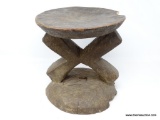 CUUNO ROUND STOOL, TWO HANDLE STRAIGHT SHAFT CARVED HARD WOOD, MID 20TH CENTURY, ESTIMATED VALUE