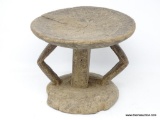 CUUNO ROUND STOOL, CARVED HARD WOOD TWO HANDLES, STRAIGHT SHAFT,MID 20TH CENTURY, ESTIMATED VALUE