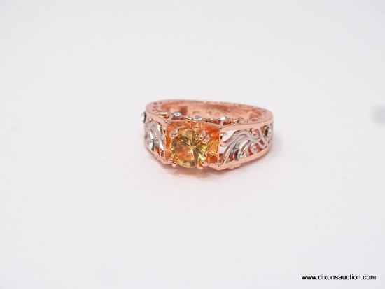 .925 STERLING LADIES RING WITH 2CT ORANGE GEMSTONE, SIZE 8.5.