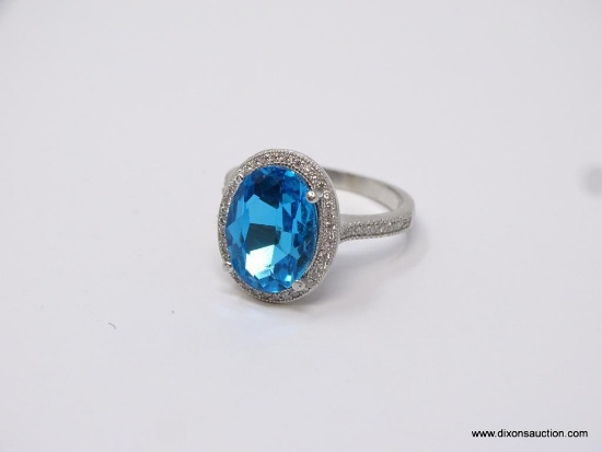 .925 STERLING LADIES 3CT SWISS BLUE TOPAZ GEMSTONE RING, SIZE 8.5