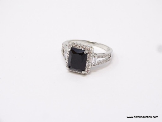 .925 STERLING LADIES 2.5CT BLACK SAPPHIRE GEMSTONE RING, SIZE 8.25