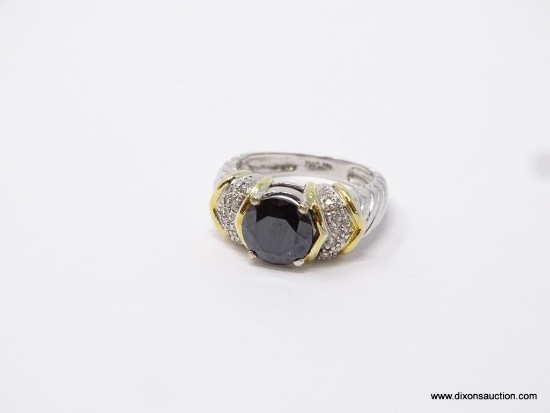 14KT LADIES WHITE GOLD 2.5CT BLACK DIAMOND RING, 6.4GMS, SIZE 7