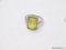 .925 STERLING SILVER DISTINGUISHED 5.05CT RING, OVAL CUT FACETED LEMON YELLOW SAPPHIRE SURROUNDED