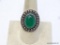 .925 STERLING SILVER LARGE DETAILED GREEN ONYX CABOCHON RING, SIZE 7, RETAILS $69