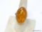.925 STERLING SILVER GORGEOUS LARGE DESIGNER AMBER RING, SIZE 7.25, RETAILS: $79