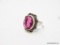 .925 STERLING SILVER AMAZING DETAILED FACETED RUBELLITE, SIZE 7 RING