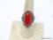 .925 STERLING SILVER AMAZING LARGE DETAILED RED CORAL CABOCHON RING, SIZE 8.5, RETAILS FOR $89.00