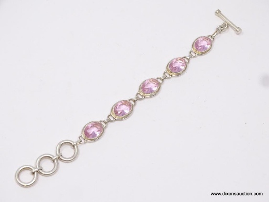 .925 STERLING SILVER 7-8" TOP QUALITY FACETED PINK TOPAZ BRACELET, TOGGLE CLASP, RETAILS FOR $105.00