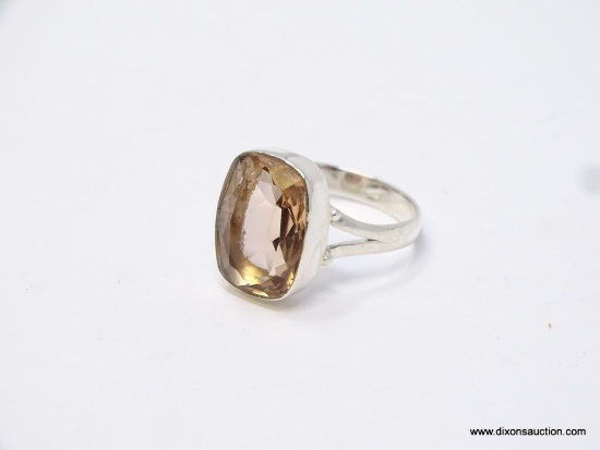 .925 STERLING SILVER FACETED MORGANITE QUARTZ RING, SIZE 9, RETAILS FOR $69