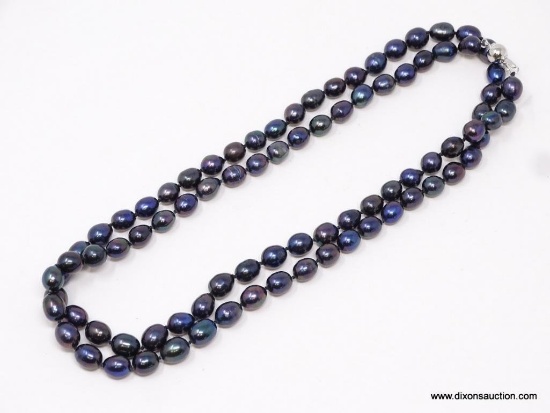 36" .925 STERLING SILVER GORGEOUS AAA TOP QUALITY HIGH SOUTH SEAS PEACOCK BLUE/BLACK BAROQUE PEARL