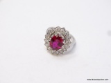 .925 STERLING SILVER BEAUTIFUL AAA TOP QUALITY 4.05CT OVAL FACETED MOZAMBIQUE RED RUBY CENTER STONE