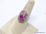 .925 STERLING SILVER AAA TOP QUALITY EXQUISITE 2.85CT OVAL CUT RICH PINK/RED RUBY RING, SURROUNDED