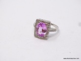 .925 STERLING SILVER GORGEOUS 3.55CT OVAL CUT AND ROUND DIAMOND-CUT RICH PINK SAPPHIRE CENTER STONE