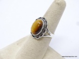 .925 STERLING SILVER GORGEOUS DETAILED GOLDEN TIGER EYE RING, SIZE 7, RETAIL $69.00