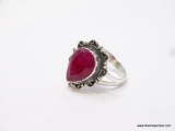 .925 STERLING SILVER BEAUTIFUL DETAILED FACETED NATURAL RED RUBY RING, SIZE 7.75, RETAILS AT $89.00