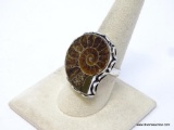 .925 STERLING SILVER LARGE AMAZING AMMONITE FOSSIL RING, SIZE 8.75, RETAILS FOR $69.00