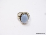 .925 STERLING SILVER PRETTY WHITE BAND BLUE LACE CABOCHON RING, SIZE 7, RETAILS $69.00