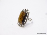 .925 STERLING SILVER PRETTY FACETED GREEN TIGER EYE RING, SIZE 7, RETAILS $69.00