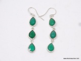 .925 STERLING SILVER AMAZING 3-TIERED FACETED HAMMERED GREEN ONYX EARRINGS, RETAILS FOR $69.00