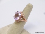 .925 STERLING SILVER AAA TOP QUALITY GORGEOUS 17.10CT SOFT PINK OVAL KUNZITE MAIN STONE SURROUNDED