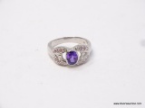 .925 STERLING SILVER PRETTY AAA TOP QUALITY 1.40CT OVAL BLUE/PURPLE SAPPHIRE WITH 12 PCS OF FINE