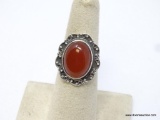 .925 STERLING SILVER DETAILED CABOCHON CARNELIAN RING, SIZE 6, RETAIL $59.00