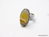 .925 STERLING SILVER AAA TOP QUALITY RARE AUSTRALIAN PEANUT WOOD DETAILED RING, WIDE BAND, SIZE 7.5,