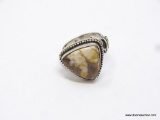 .925 STERLING SILVER AAA TOP QUALITY RARE AUSTRALIAN PEANUT WOOD DETAILED RING, WIDE BAND, SIZE 7.5,