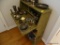 (FOY) WOODEN SECRETARY WITH SHELVES, HANDMADE, HAS A DISTRESSED GREYISH-GREEN PAINTED FINISH WITH