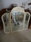 (UBR2) ANTIQUE TRI FOLD MIRROR, WHITE PAINTED FINISH, FEW SMUDGES ON GLASS, SPINDLE DETAIL ON
