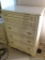 (UBR2) IVORY BASSETT CHEST OF DRAWERS, 4 DRAWERS, WHITE TOP AND WHITE/GOLD TONE PULLS AND KNOBS ON
