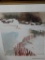 (GR) FRAMED AND MATTED WATERCOLOR OF A SNOW SCENE BY POLLY KINGINGER. IN GOLD TONED FRAME: 15