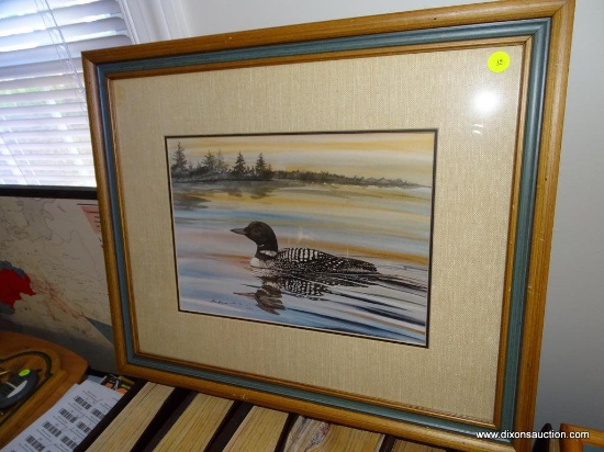 (GR) LOT OF 2 DUCK PRINTS: 1 FRAMED AND MATTED IN OAK FRAME: 11"X9" AND 1 FRAMED AND DOUBLE MATTED