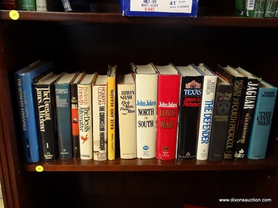 (GR) SHELF LOT OF BOOKS: THE COVENANT, SOLO, LOVE AND WAR, NORTH AND SOUTH, THE DOG OF WAR, AND