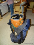 (GR) GOLFING LOT TO INCLUDE: KNIGHT BRAND GOLF BAG, HUNTER GREEN AND BROWN. INCLUDES GOLF BAG GOLF
