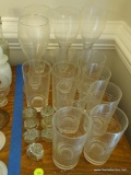(DR) LOT OF GLASSWARE, INCLUDING 4 PILSNER-TYPE GLASSES, 9 JUICE GLASSES WITH HORIZONTAL ETCHING,