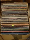 (DR) CARDBOARD BOX LOT OF LP RECORDS, OVER 100 SELECTIONS INCLUDING ELVIS, DOOBIE BROTHERS, KANSAS,