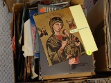 (DR) CARDBOARD BOX LOT OF 45 RPM RECORDS, VARIED, INCLUDES MANY RELIGIOUS, SWING, 60S/70S, AND MORE,