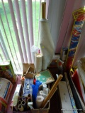 (SR) BOX LOT OF WALLPAPER, DRAWER LINER, A BOLT OF FABRIC, ETC.