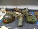 (GR) WWII LOT: GAS MASK WITH CANISTER, CANTEEN, UTILITY BELT, AND MORE!