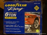 (GAR) BRAND NEW IN THE BOX GOODYEAR RACING BRAND 6 TON HEAVY DUTY JACK STANDS. RATED CAPACITY 12,000