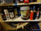 (GAR) SHELF LOT: AUTO BODY FILLER, RUSTOLEUM SPRAY PAINT, BLACK MAGIC CAR POLISH, AND MORE!