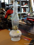(GAR) MILK GLASS OIL LAMP WITH CHIMNEY: 19