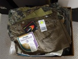 (GR) BOX LOT OF CAMOUFLAGE ITEMS: PANTS, SHIRTS, AND MORE!