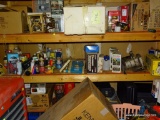 (GAR) SHELF LOT: OLD ENGLISH, CLEANING SUPPLIES, SEARS VACUUM ATTACHMENT FOR ELECTRIC POWER BLOWERS,